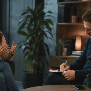 Cliente che parla mentre il coach appare distratto durante una sessione